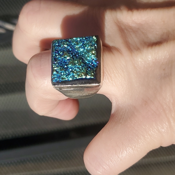 New Men's Titanium Blue Druzy 925 Silver Ring. - Picture 4 of 16